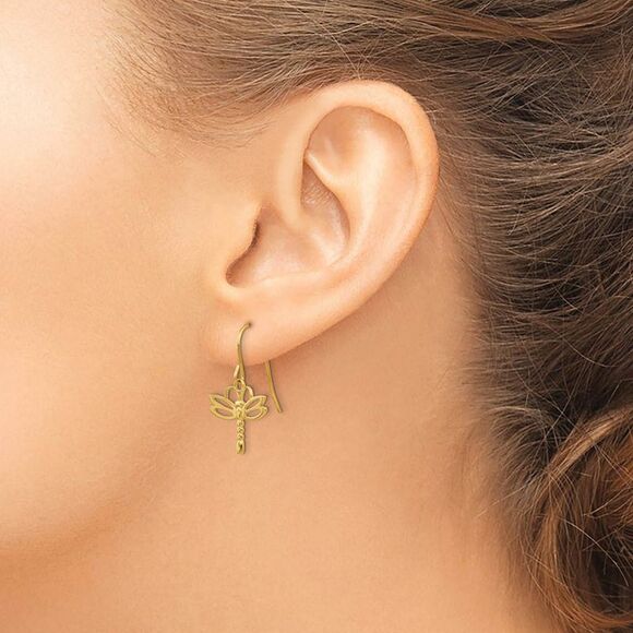 Polished Dragonfly Dangle Earrings in 14k Yellow Gold - Picture 3 of 5